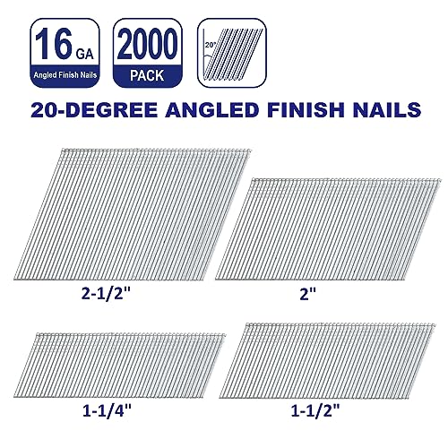 HW HAMWOO 16 Gauge Angled Finish Nails, 20-Degree, 2000-Pack (2-1/2", 2", 1-1/2", 1-1/4" 500 Per Sizes), Galvanized Assorted Size Project Pack, for Pneumatic, Electric Angled Finish Nailer - Image 2