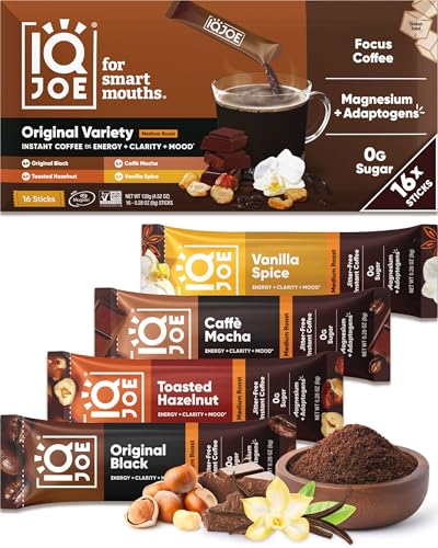 IQBAR IQJOE Mushroom Instant Coffee - 4-in-1 Formula for Focus, Clarity, Mood, and Energy - Lion’s Mane, Magnesium L-Threonate, Antioxidants, Adaptogens, Sugar Free, Keto, Vegan - 16 Count Variety Pack - Image 1
