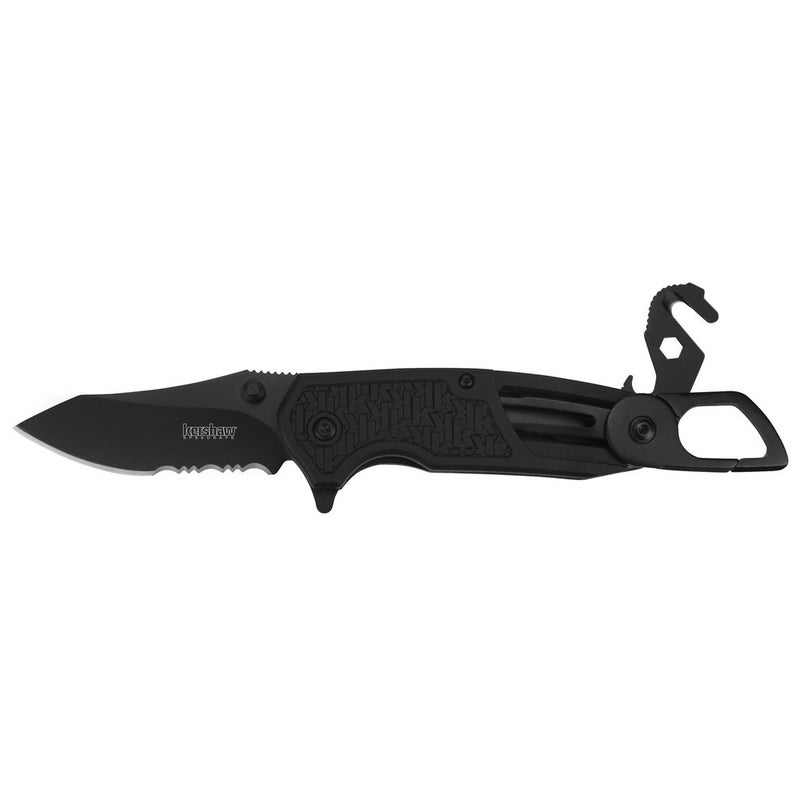 Kershaw كيرشو فنكشن EMT (8100)؛ سكين جيب قابل للطي متعدد الوظائف؛ شفرة فولاذية مقاومة للصدأ بطول 3 بوصات مع حافة مسننة جزئيًا؛ مشبك كارابيني، قاطع حبال، طرف مفك، مفتاح سداسي، طرف لكسر الزجاج، أسود - Image 2