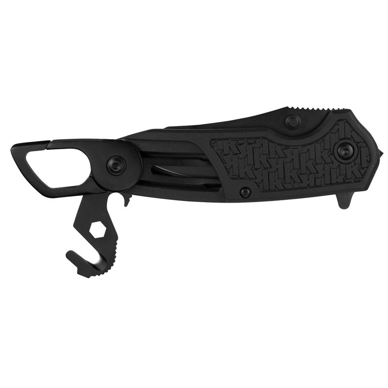Kershaw كيرشو فنكشن EMT (8100)؛ سكين جيب قابل للطي متعدد الوظائف؛ شفرة فولاذية مقاومة للصدأ بطول 3 بوصات مع حافة مسننة جزئيًا؛ مشبك كارابيني، قاطع حبال، طرف مفك، مفتاح سداسي، طرف لكسر الزجاج، أسود - Image 5
