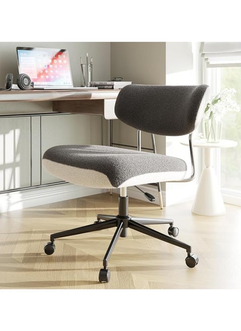 Ergonomic Desk Chair with Wheels – Grey and White, Adjustable Height, Lumbar Support & Swivel Seat for Home and Office