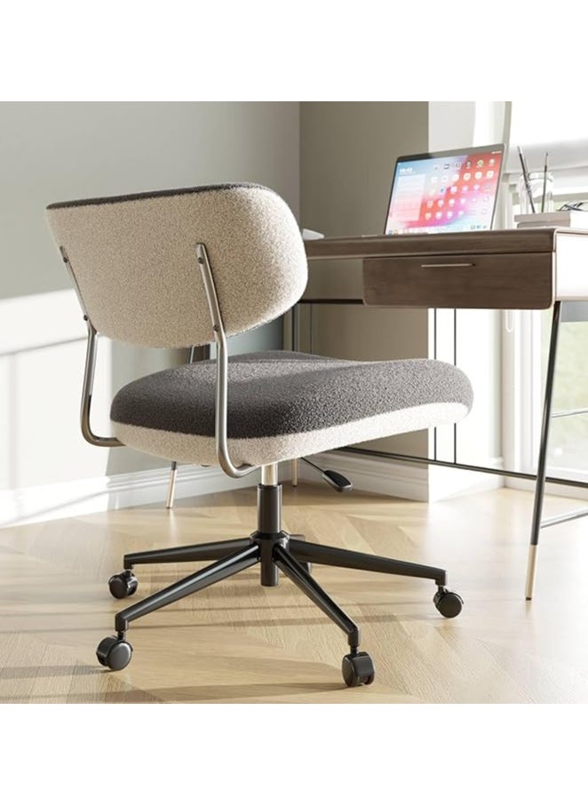Ergonomic Desk Chair with Wheels – Grey and White, Adjustable Height, Lumbar Support & Swivel Seat for Home and Office