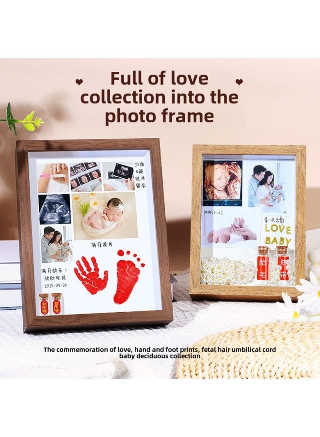Diy Baby Homemade Fetal Hair Umbilical Cord Commemorative Photo Frame Fetal Hair Deciduous Teeth Collection Box Baby Full Moon Hand And Foot Print Table-Color: Plus Pearl Style-Specifications:7inch Hollow 3cm - Image 2