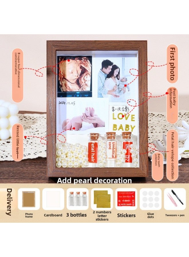 Diy Baby Homemade Fetal Hair Umbilical Cord Commemorative Photo Frame Fetal Hair Deciduous Teeth Collection Box Baby Full Moon Hand And Foot Print Table-Color: Plus Pearl Style-Specifications:7inch Hollow 3cm - Image 1