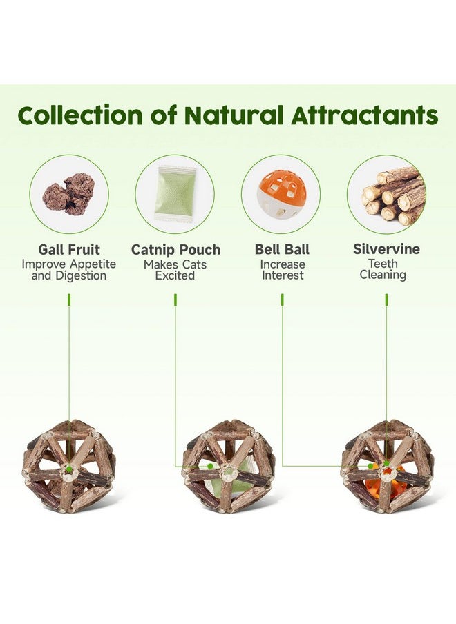 Potaroma Potaroma Catnip Toys, 3Pcs Cat Toys Natural Silvervine Stick Cage Balls & Bell Ball for Indoor Cats, Kitten Cleaning Teeth Molar Matatabi Cat Chew Toy All Breeds  - Image 2
