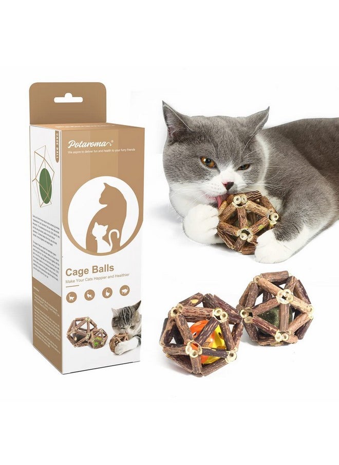 Potaroma Potaroma Catnip Toys, 3Pcs Cat Toys Natural Silvervine Stick Cage Balls & Bell Ball for Indoor Cats, Kitten Cleaning Teeth Molar Matatabi Cat Chew Toy All Breeds  - Image 1