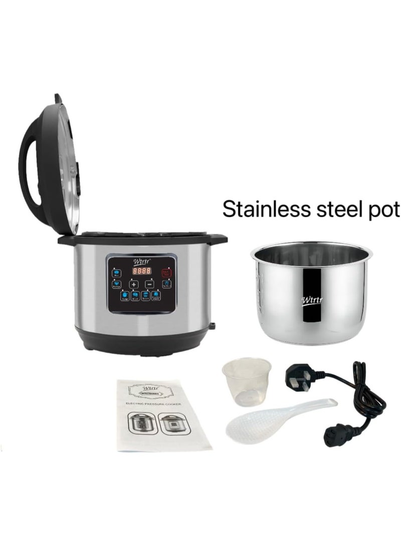 Wtrtr 6L Stainless Steel Electric Pressure Cooker 1000W – Multi-Function Slow Cooker, Rice Cooker, Yogurt & Cake Maker, Steamer, Warmer & Egg Cooker, Energy Efficient, Silver - Image 4