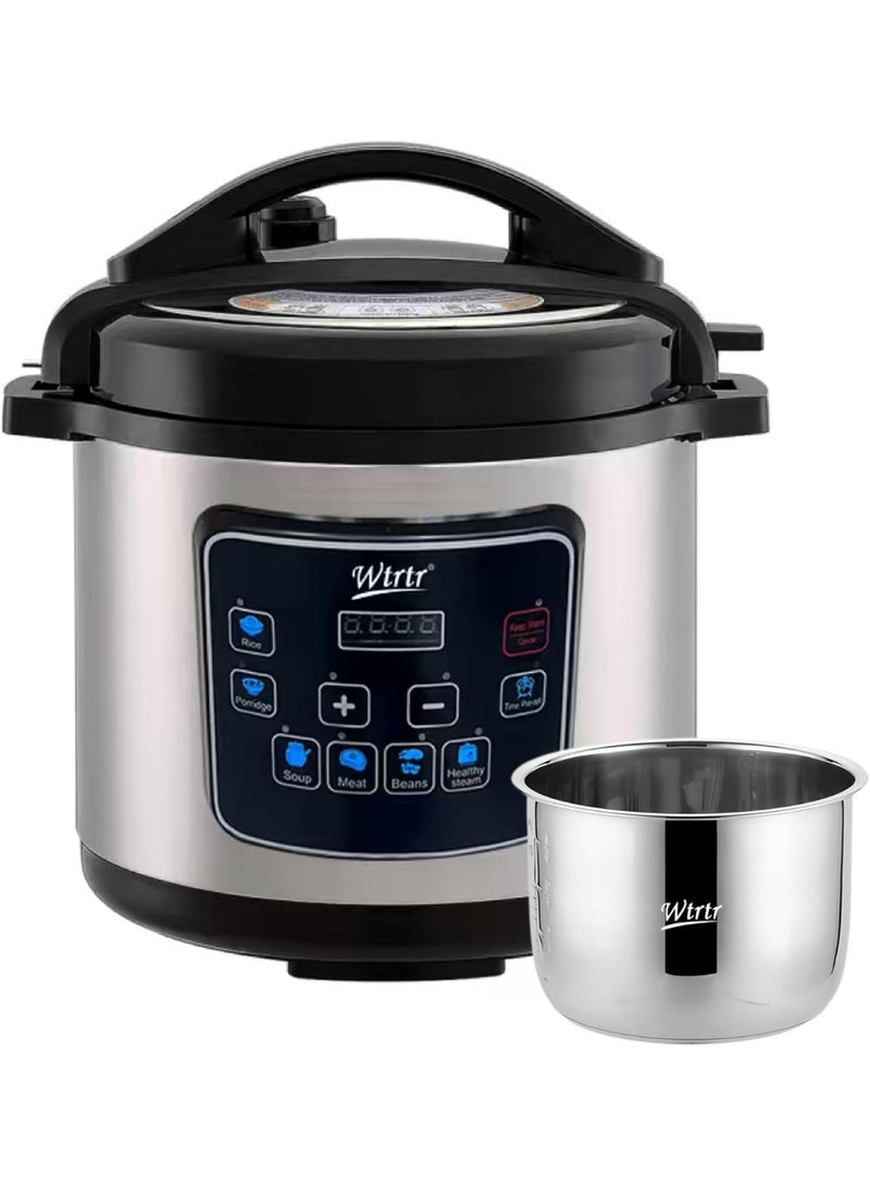 Wtrtr 6L Stainless Steel Electric Pressure Cooker 1000W – Multi-Function Slow Cooker, Rice Cooker, Yogurt & Cake Maker, Steamer, Warmer & Egg Cooker, Energy Efficient, Silver - Image 1