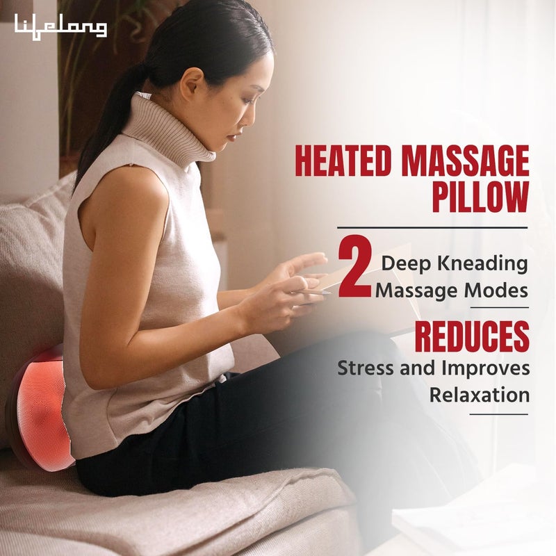 Lifelong LLM369 Cushion Massager and Body Massager with Heat and Strong 8 Deep Kneading nodes for Back, Neck, Shoulders Muscle Pain Relief and Portable Massager (1 Year Warranty, Black) - Image 2