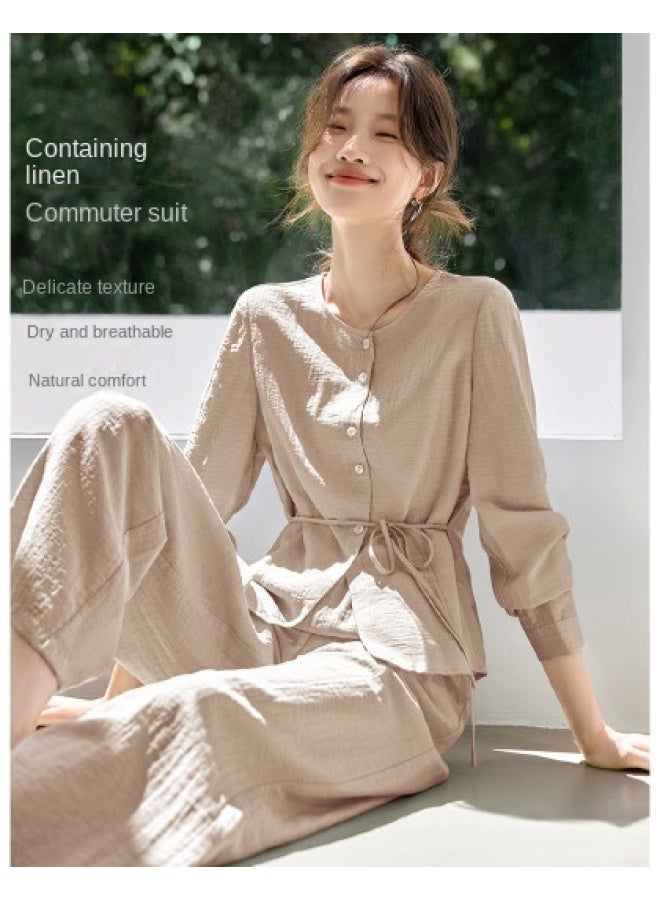 Flax Linen Relaxed Two-piece Set For Light Commuting】breathable Summer 2025 Outfit With Comfortable And Elegant Style - Image 1