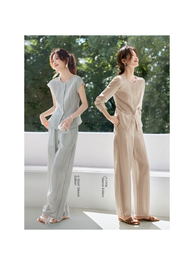 Flax Linen Relaxed Two-piece Set For Light Commuting】breathable Summer 2025 Outfit With Comfortable And Elegant Style - Image 2