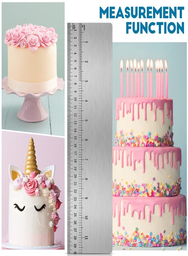 Nuenen 12 Inches Stainless Steel Cake Scraper with Scale Cake Edge Smoother Decorating Comb Baking Scraper Tool for Baking Measuring Buttercream Home Kitchen Accessory - Image 3