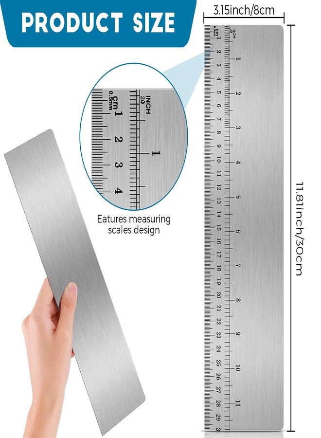 Nuenen 12 Inches Stainless Steel Cake Scraper with Scale Cake Edge Smoother Decorating Comb Baking Scraper Tool for Baking Measuring Buttercream Home Kitchen Accessory - Image 2