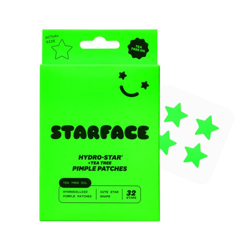 Starface Hydro-Star + Tea Tree, Hydrocolloid Patches with Plant-Based Tea Tree Oil, Helps Naturally Reduce Oil and Unclog Pores (32 count)