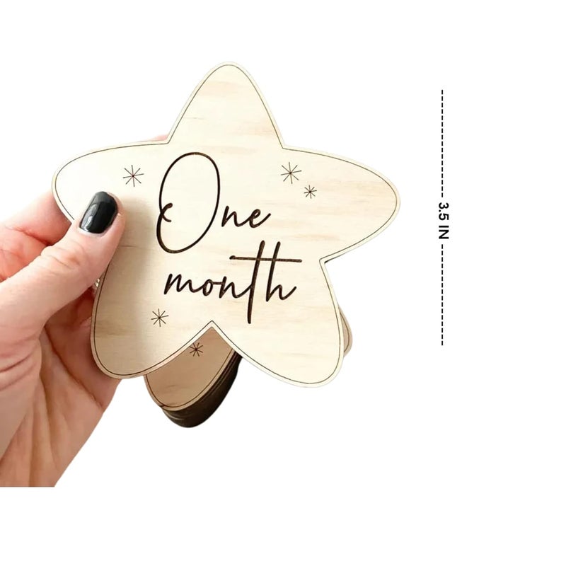 CLITHS Pack of 12 Pieces Wooden Star Nursery Milestone, Digital Nursery Decor, Glow Forge, Wooden Baby Milestone - Image 3