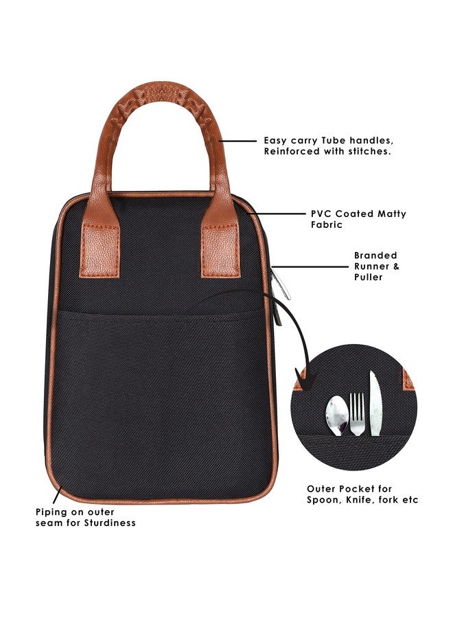 Lorem LOREM Black PVC Coated Matty Insulated Tiffin Bag/Lunch Bag for Men & Women Office, College & School Waterproof Lunch Bag-CM-TB05 - Image 2