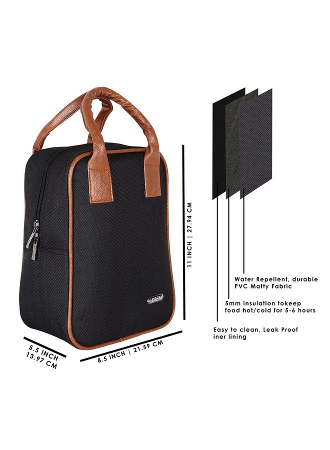Lorem LOREM Black PVC Coated Matty Insulated Tiffin Bag/Lunch Bag for Men & Women Office, College & School Waterproof Lunch Bag-CM-TB05 - Image 3