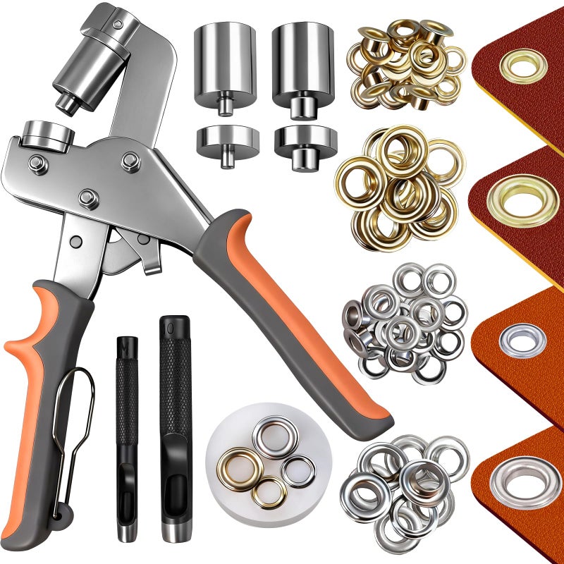 SBGGRL Grommet Kit of 1/4" and 3/8" Punch with 500 Pcs Metal Eyelets,Handheld Heavy Duty Eyelet Pliers Rivet Press Tool Set for Tarps Leather Crafts Fabric Tents Canvas - Image 1