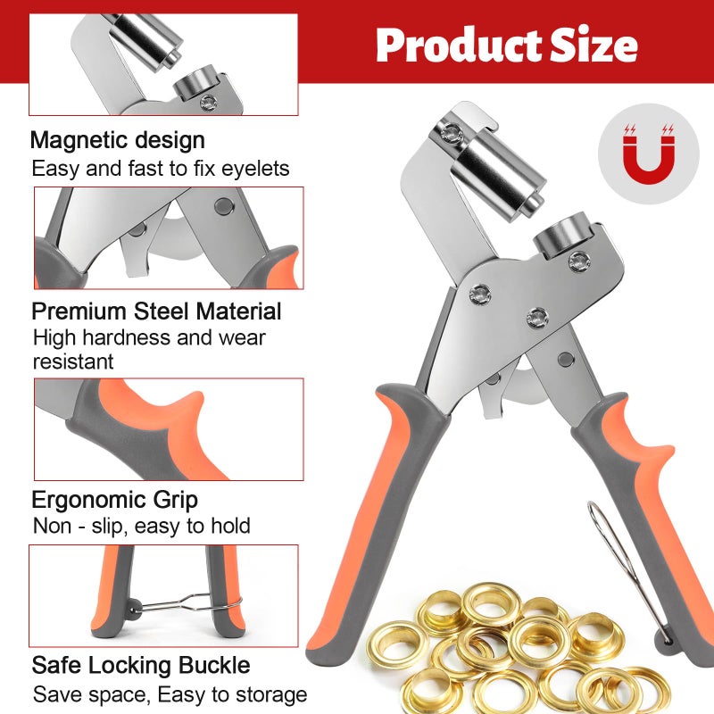 SBGGRL Grommet Kit of 1/4" and 3/8" Punch with 500 Pcs Metal Eyelets,Handheld Heavy Duty Eyelet Pliers Rivet Press Tool Set for Tarps Leather Crafts Fabric Tents Canvas - Image 2