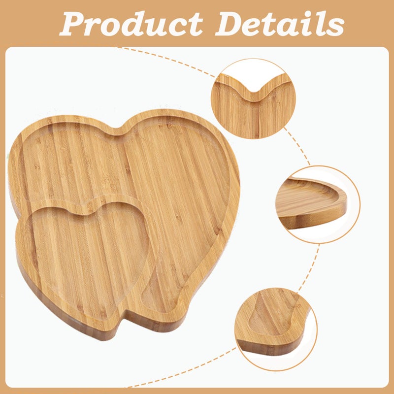 Hakuna Bamboo Heart Wood Tray - Heart Shaped Cheese Board & Serving Platter for Snack, Candy, Fruit - Rustic Decor for Valentine's Day - Image 3