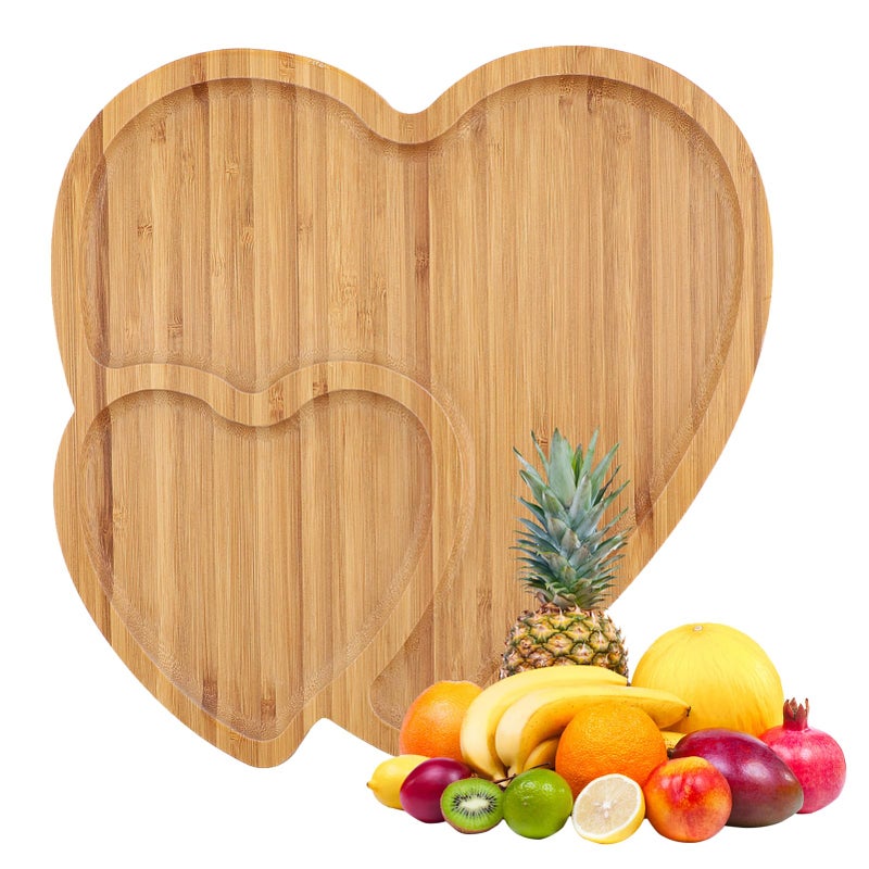Hakuna Bamboo Heart Wood Tray - Heart Shaped Cheese Board & Serving Platter for Snack, Candy, Fruit - Rustic Decor for Valentine's Day - Image 1
