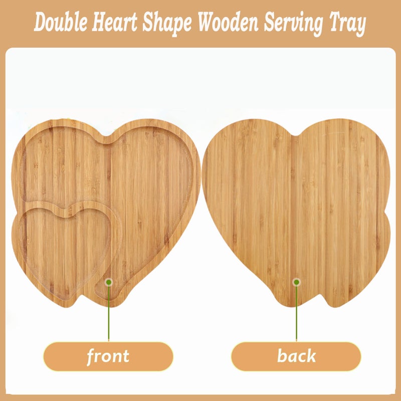 Hakuna Bamboo Heart Wood Tray - Heart Shaped Cheese Board & Serving Platter for Snack, Candy, Fruit - Rustic Decor for Valentine's Day - Image 2