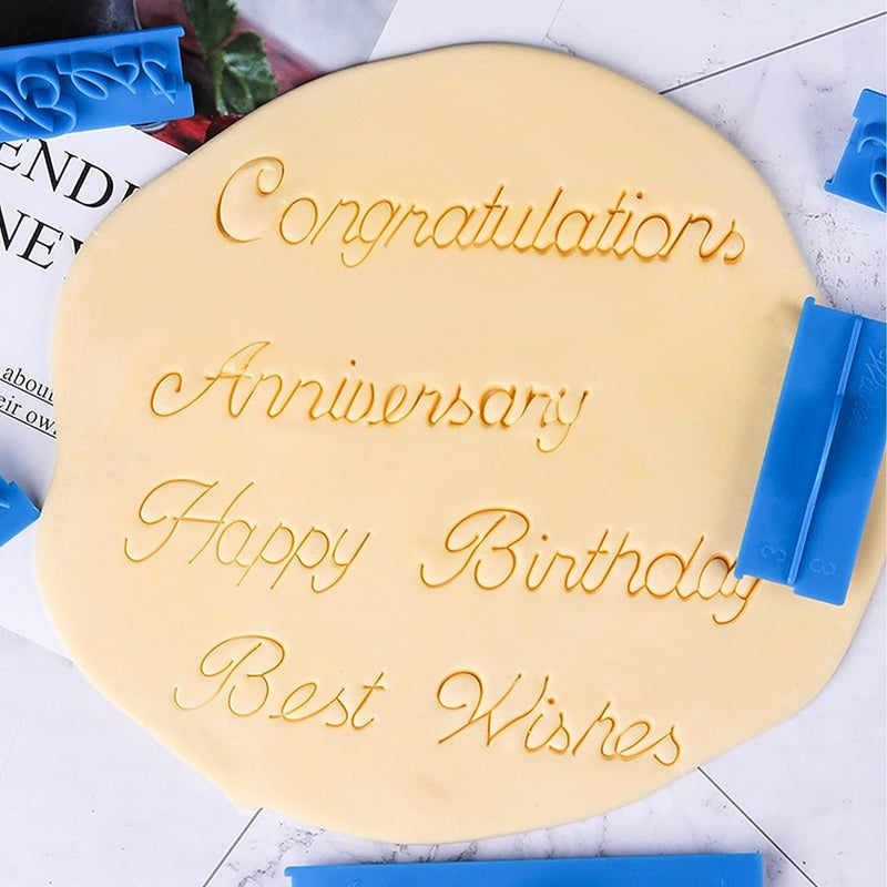 AYNEFY 6Pcs Cake Words Stamp, DIY Handwritten Letter Printed Stamp Happy Birthday Best Wishes Congratuation Anniversary Handwritten Letter Cutter Set for DIY Cake Cookies - Image 3