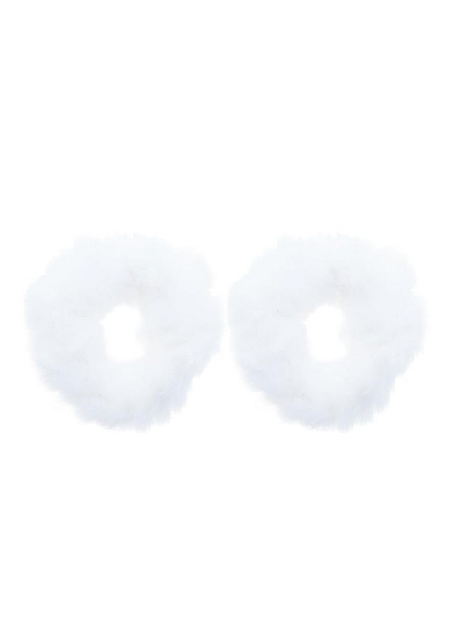 Motique Accessories Small Fuzzy Fur Scrunchies Furry Pony Holder - Set of 2 - White  - Image 1
