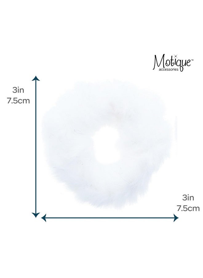 Motique Accessories Small Fuzzy Fur Scrunchies Furry Pony Holder - Set of 2 - White  - Image 5