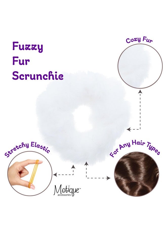 Motique Accessories Small Fuzzy Fur Scrunchies Furry Pony Holder - Set of 2 - White  - Image 4