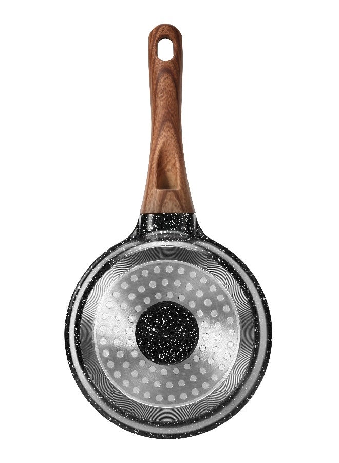 ESLITE LIFE Sauce Pan 16Cm with Glass lid Aluminum | Non-stick coating | Scratch Resistant & Durable | Soft touch wooden esthetic , Black - Image 5