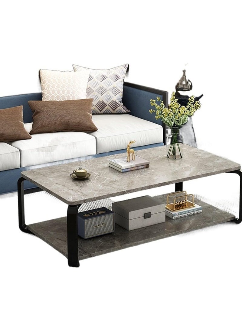 DubaiGallery Modern Wooden Coffee Table Marble Texture Two Layers Round Living Room Sofa Side Table - Image 1