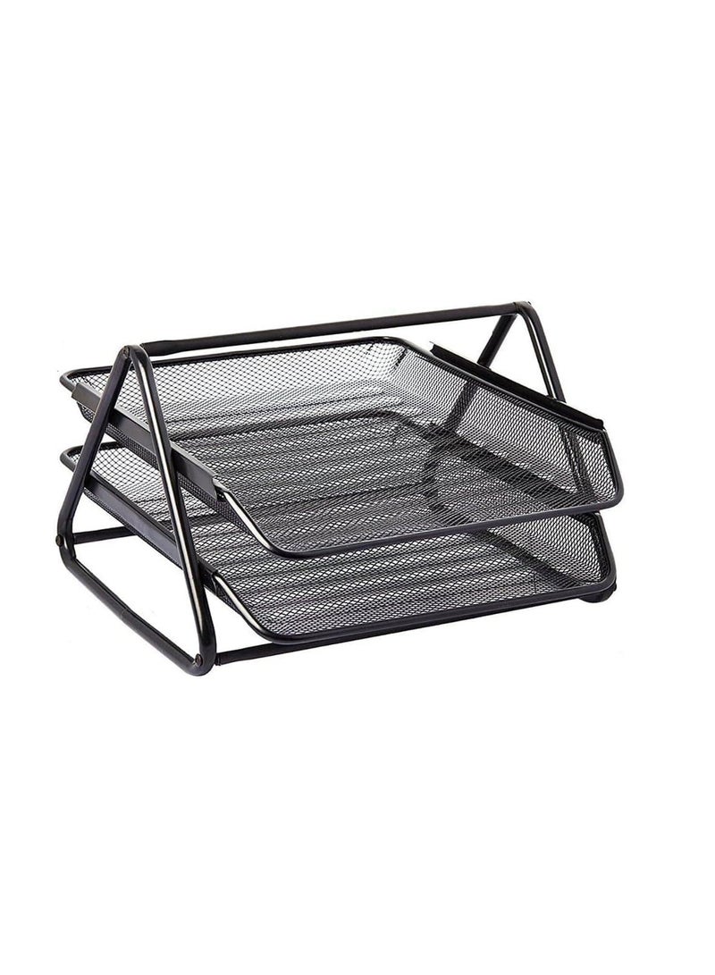 Yuwell 2-Tier Metal Mesh Document Tray Desk Organizer Paper Holder for Desk 2 Tier Desk Tray Black - Image 1