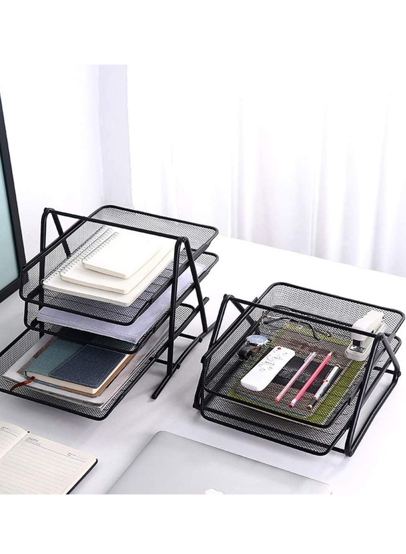 Yuwell 2-Tier Metal Mesh Document Tray Desk Organizer Paper Holder for Desk 2 Tier Desk Tray Black - Image 4