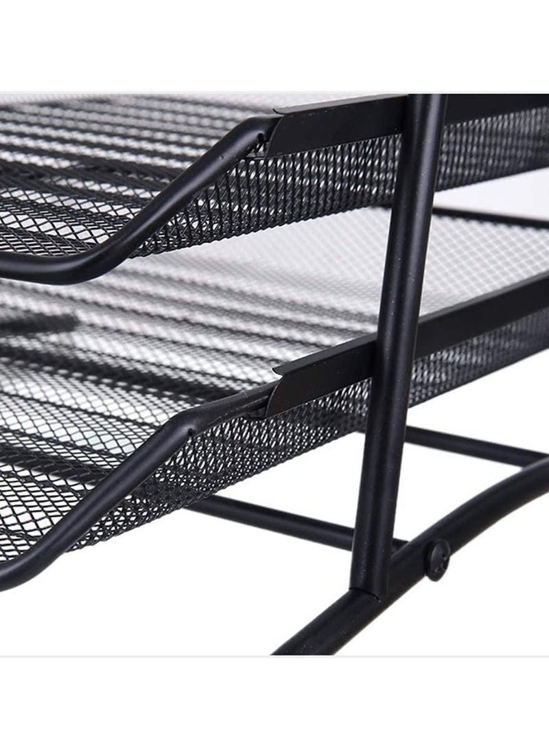 Yuwell 2-Tier Metal Mesh Document Tray Desk Organizer Paper Holder for Desk 2 Tier Desk Tray Black - Image 2