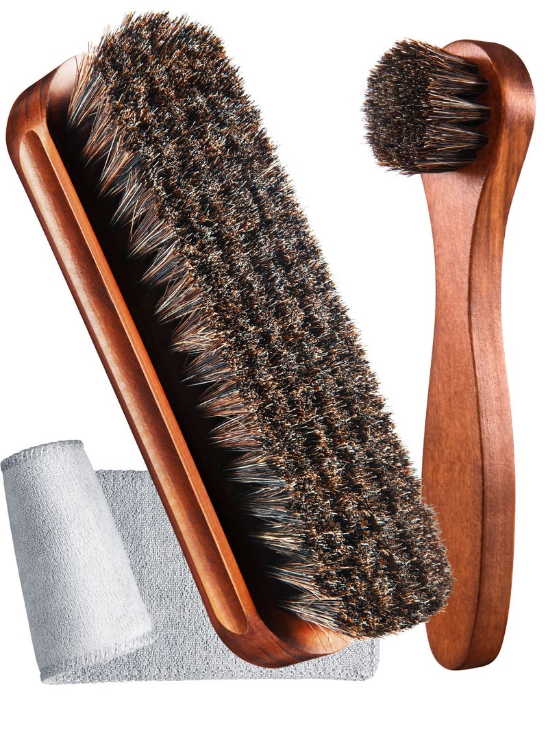 Youngjoy 3 Pieces Horsehair Shine Shoes Brush kit Polish Dauber Applicators (F) - Image 1