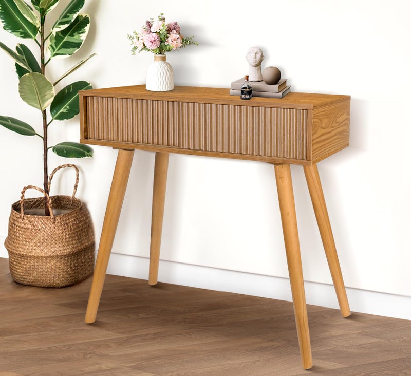 ZYBT Console Table, Small Console Tables for Entrywayï¼Œ31" Vanity Desk Fluted Dresser Side Table, Brown Entry Table Narrow Console Table Modern Hallway Table Modern Sofa Table for Living Room - Image 3