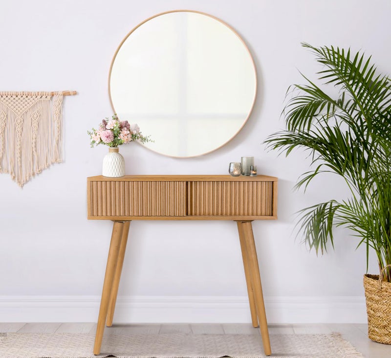 ZYBT Console Table, Small Console Tables for Entrywayï¼Œ31" Vanity Desk Fluted Dresser Side Table, Brown Entry Table Narrow Console Table Modern Hallway Table Modern Sofa Table for Living Room - Image 1