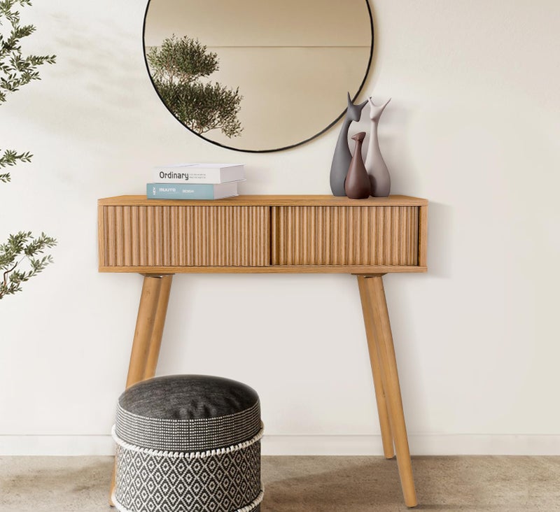 ZYBT Console Table, Small Console Tables for Entrywayï¼Œ31" Vanity Desk Fluted Dresser Side Table, Brown Entry Table Narrow Console Table Modern Hallway Table Modern Sofa Table for Living Room - Image 4