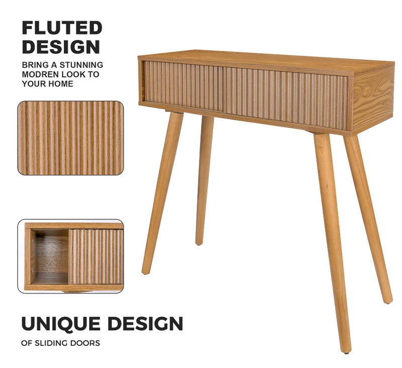 ZYBT Console Table, Small Console Tables for Entrywayï¼Œ31" Vanity Desk Fluted Dresser Side Table, Brown Entry Table Narrow Console Table Modern Hallway Table Modern Sofa Table for Living Room - Image 5