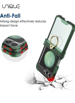 Unique For Samsung Galaxy Z Flip 5 Phone Case, TPU Shockproof Phone Case, Ultra Slim Aesthetic Clear Phone Case, Rugged Hard Case with Ring Bracket & Hinge Protection (Green)  - Image 3