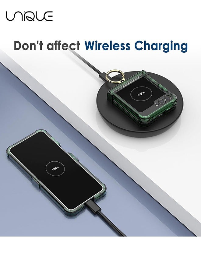 Unique For Samsung Galaxy Z Flip 5 Phone Case, TPU Shockproof Phone Case, Ultra Slim Aesthetic Clear Phone Case, Rugged Hard Case with Ring Bracket & Hinge Protection (Green) - Image 4