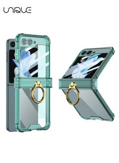 Unique For Samsung Galaxy Z Flip 5 Phone Case, TPU Shockproof Phone Case, Ultra Slim Aesthetic Clear Phone Case, Rugged Hard Case with Ring Bracket & Hinge Protection (Green)  - Image 1