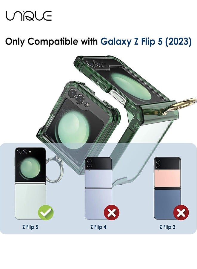 Unique For Samsung Galaxy Z Flip 5 Phone Case, TPU Shockproof Phone Case, Ultra Slim Aesthetic Clear Phone Case, Rugged Hard Case with Ring Bracket & Hinge Protection (Green) - Image 2