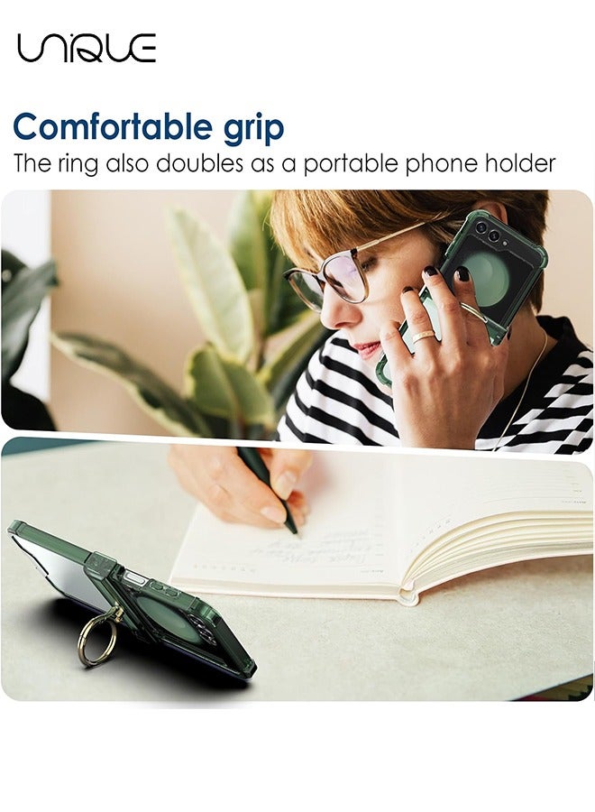 Unique For Samsung Galaxy Z Flip 5 Phone Case, TPU Shockproof Phone Case, Ultra Slim Aesthetic Clear Phone Case, Rugged Hard Case with Ring Bracket & Hinge Protection (Green) - Image 5