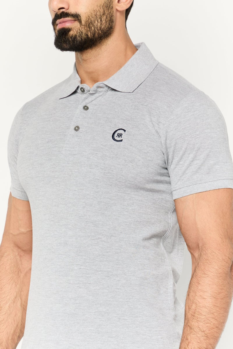 CERRUTI 1881 Men Regular Fit Short Sleeve Embroidered Logo Polo Shirt, Grey Melange - Image 3