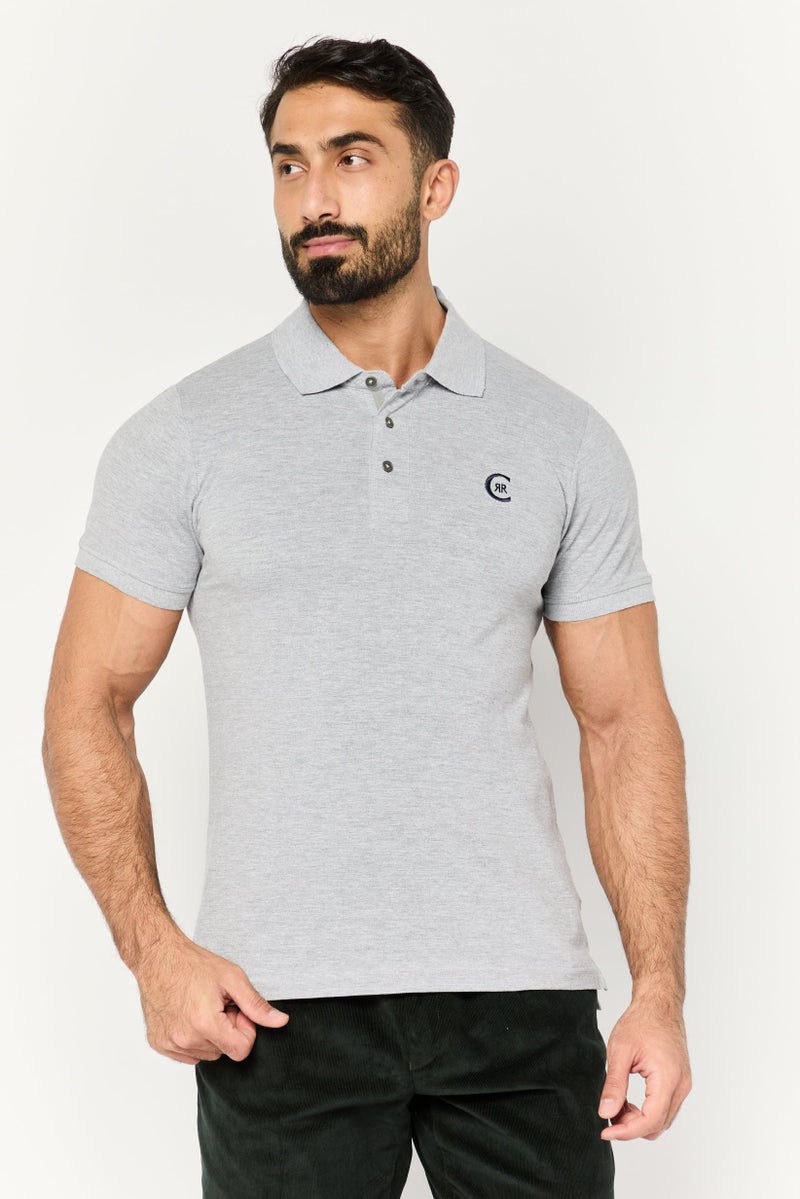 CERRUTI 1881 Men Regular Fit Short Sleeve Embroidered Logo Polo Shirt, Grey Melange - Image 1