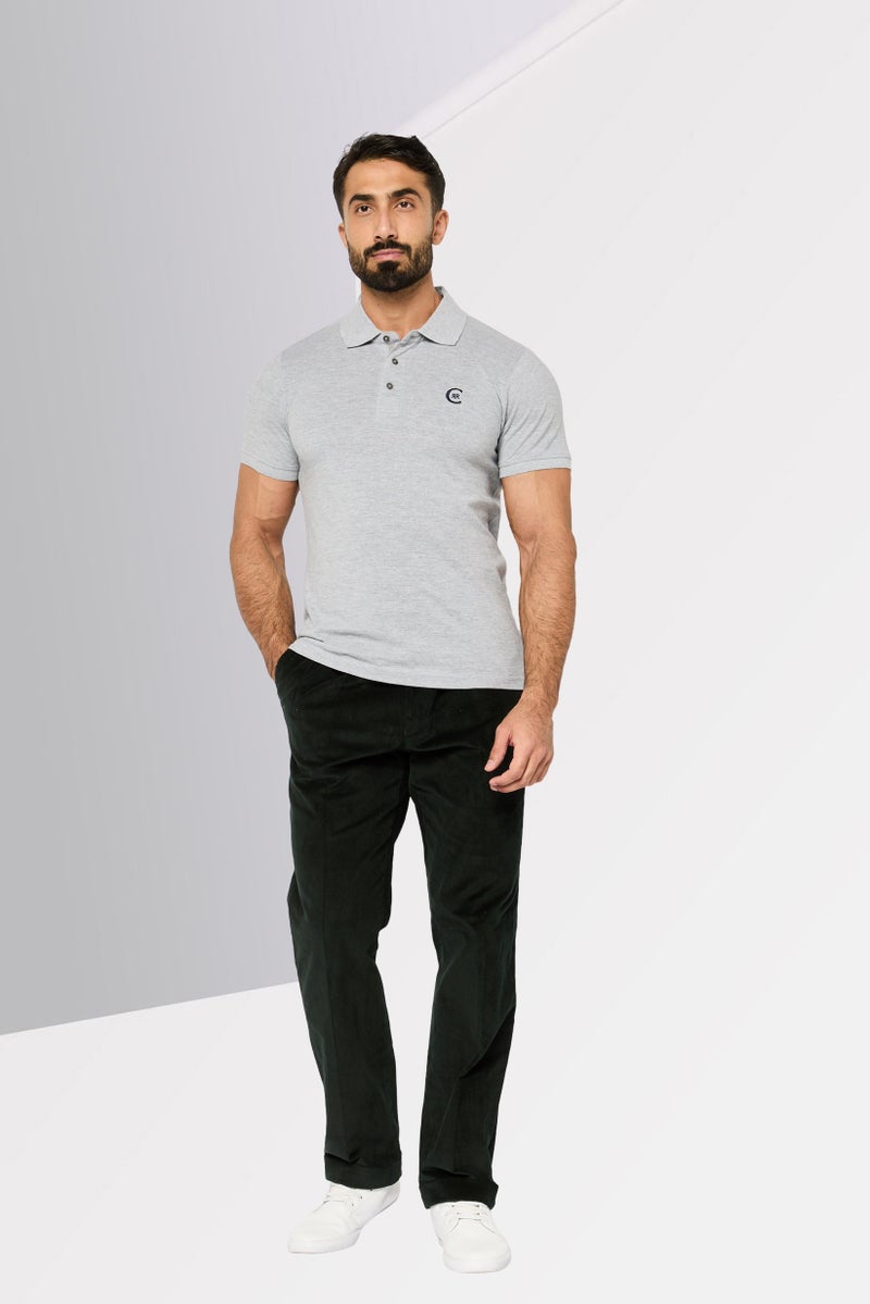 CERRUTI 1881 Men Regular Fit Short Sleeve Embroidered Logo Polo Shirt, Grey Melange - Image 2