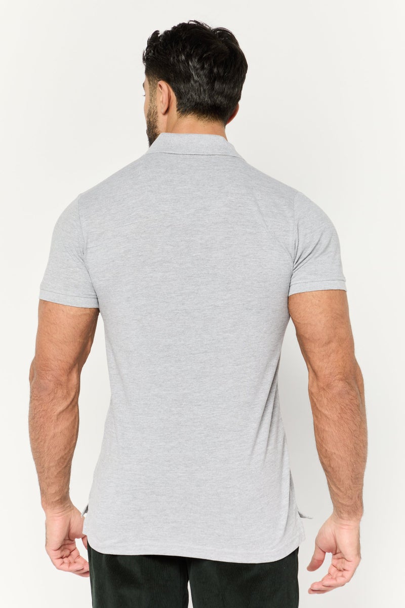 CERRUTI 1881 Men Regular Fit Short Sleeve Embroidered Logo Polo Shirt, Grey Melange - Image 4