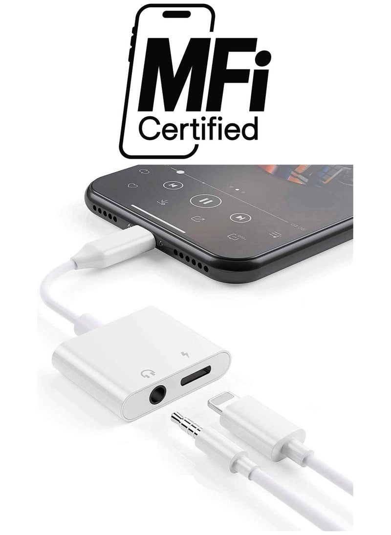 ELTRAZONE iPhone Headphones Adapter, Apple MFi Certified 2 in 1 Lightning to 3.5 mm Headphone Jack Adapter Dual Ports Dongle Charger Jack & AUX Audio 3.5mm Earphone Accessory for iPhone 12/11/X/XS  - Image 1